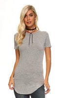 TU008-HGR-Short Sleeve Ribbed Tunic