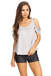 TP1041-HGR-Cold Shoulder Short Sleeve Top