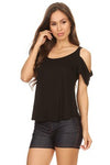 TP1041-BLK-Cold Shoulder Short Sleeve Top