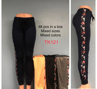 TK121-TRACK PANT WITH SIDE FLOWER PANEL(48 PCS, MIXED COLORS IN A BOX)-BOX