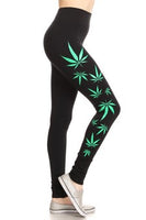 SML528SP030-NMG-"Pot Leaves" Designed Leggings