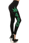 SML528SP012-BLK/GRN-"420" Designed Leggings BLK/GRN